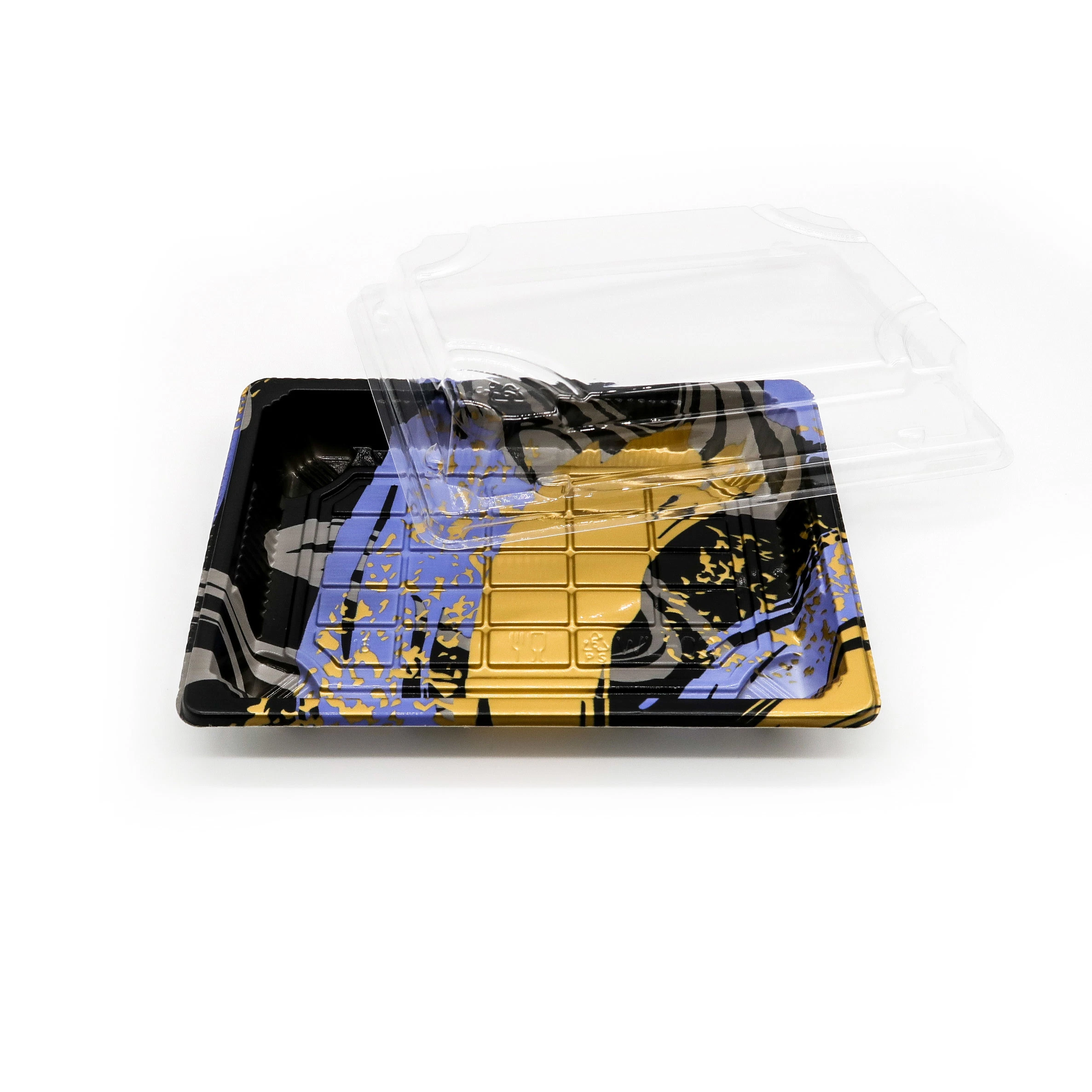 Plástico desechable Oro Shinny impresión Takeaway Sushi Box