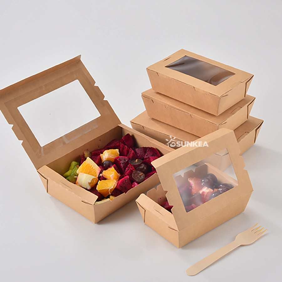 Disposable Tableware Bento Lunch Sandwich Fast Takeaway Packaging Kraft Paper Food Box with Clear Window