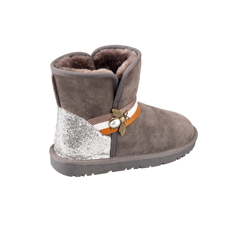 Fashion Cute Ladies Leather Furry Bee Decoration Warm Snow Half Boots