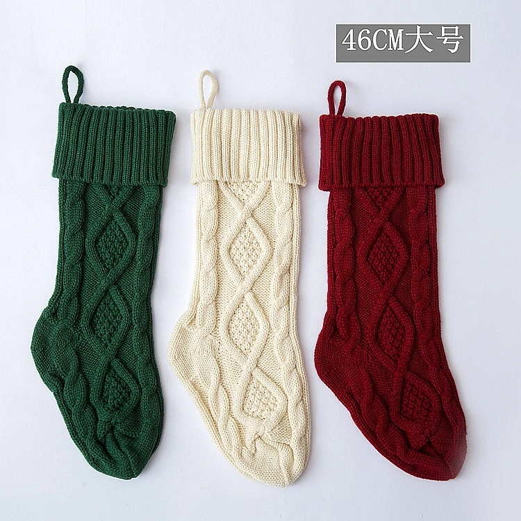 Large 46cm Knitted Yarn Home Wall Decoration Candy Bag Stocking Diamond Gift Bag Hanging Christmas Stocking