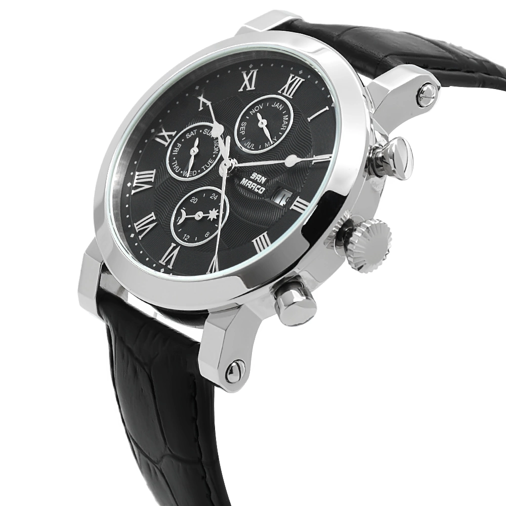 Classic Gift Stainless Steel Genuine Leather Special Hands Wrist Quartz Metal Watch