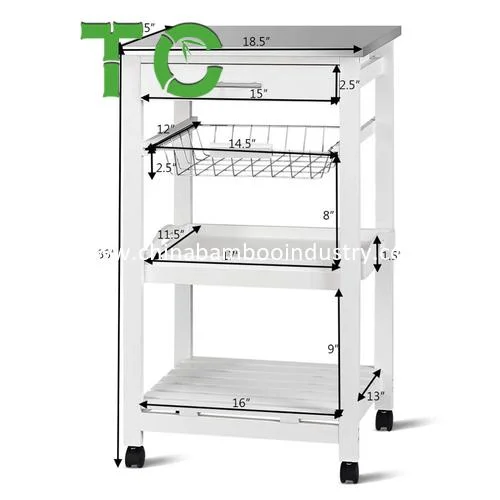 Wholesale/Supplier 4-Tier Rolling Bamboo Kitchen Utility Cart with Tray Kitchen Storage Cart with Gray Granite Countertop, Kitchen Trolley Rack