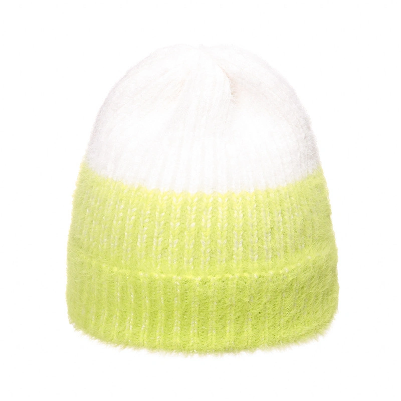 Hiver décontracté chaud fourrure bonnet beanie pour femmes bicolore Bonnet en maille fourrure chapeau mouette doux confortable bonnet de ski en gros