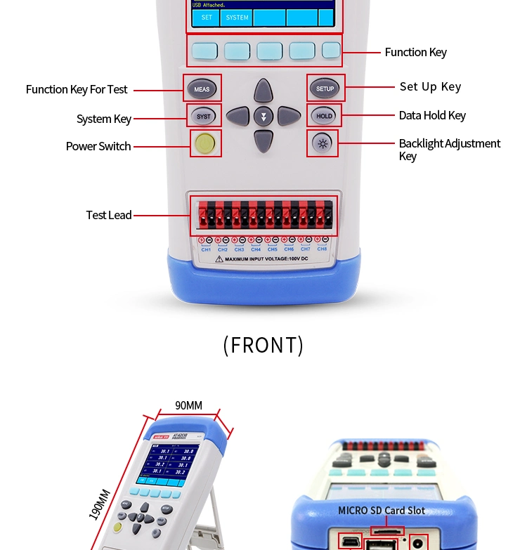 Temperature Meters Datalogger Testing Instrument with 8 Channels At4208