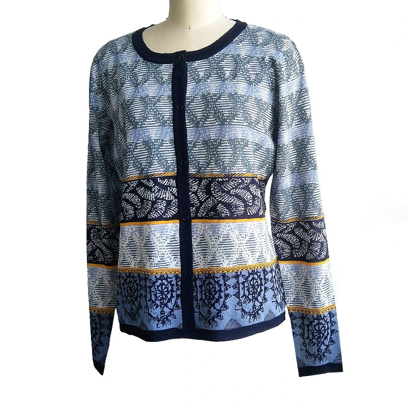 Ladies Elegant High quality/High cost performance  Fancy Round Neck Jacquard Sweater