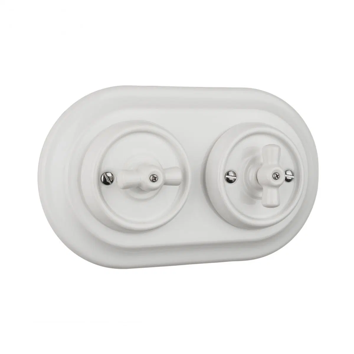 White Porcelain Rotating Switch Ceramic Wall Switch with 2 Holes Porcelain Frame