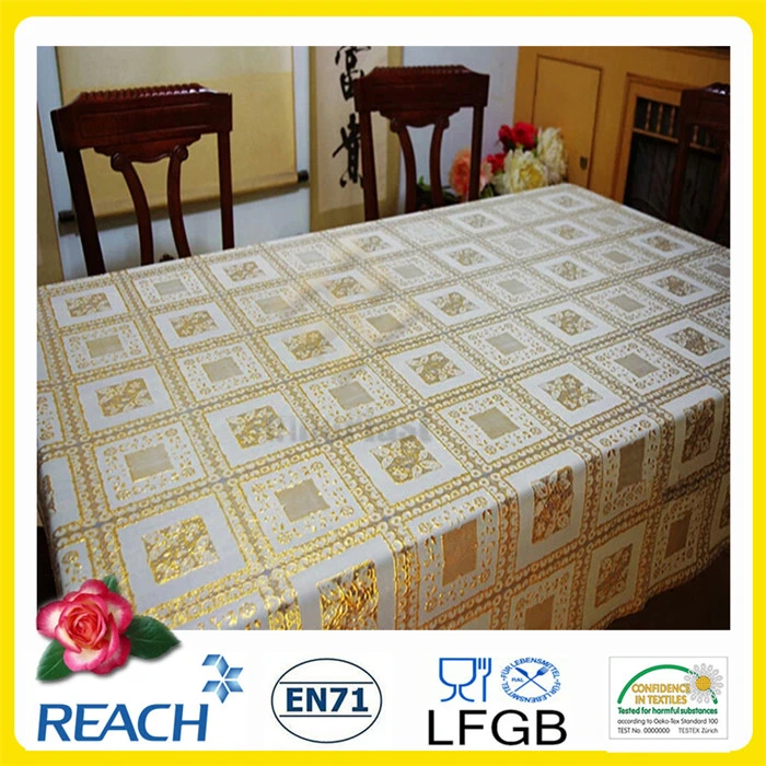 137 cm PVC Vinil Lace Crochê Toalha de mesa com o Rolo Ouro/Prata revestidos