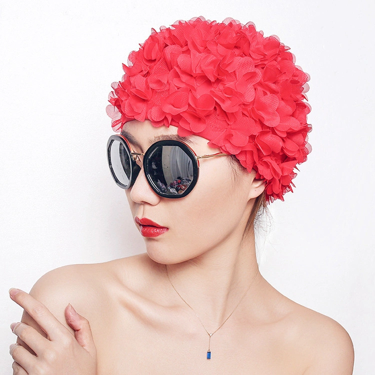 Floral Swim Cap Hat Bathing Swimming Shower Caps Petal Stylish for Women, Swim Cap Floral Petal Retro Style Bathing Caps for Women Rose Esg16762