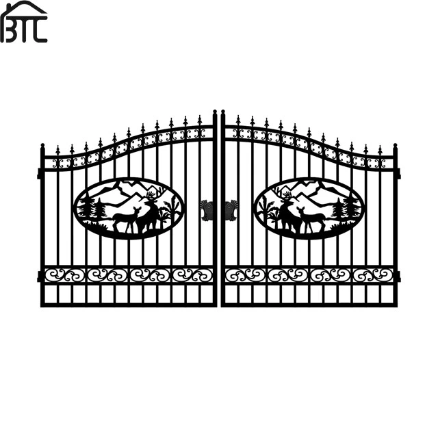 16 FT. X 6 FT. Black Steel Dual Driveway Fence Wrought Iron Gate