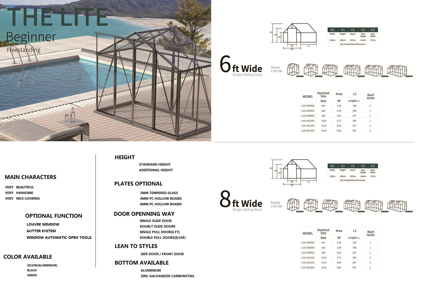 6X4 6X6 6X8 Placa de policarbonato e estrutura de alumínio Garden Gazebo Grandes produtos de Fábrica Nice Quality Bom Preço