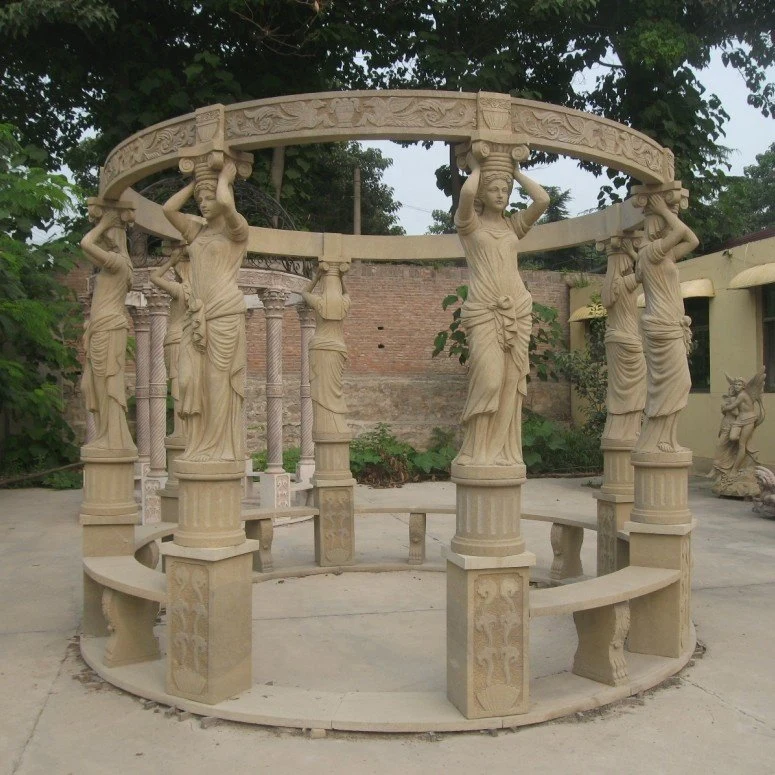 Tarvertine Natural Piedra tradicional Escultura de cenador redondo Europeo