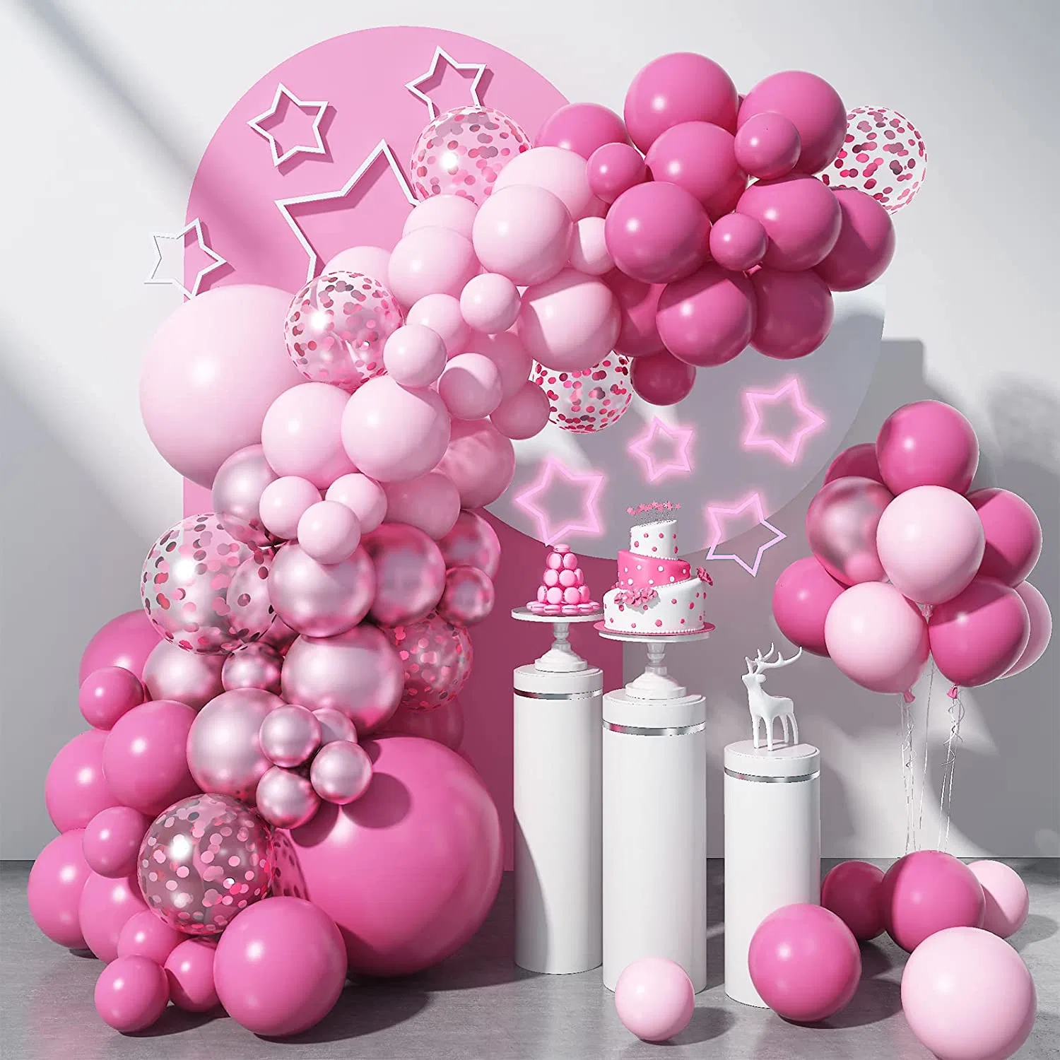 Pink Balloons Garland Kit, 97 PCS Pink Balloons Metallic Pink Confetti Latex Balloons Happy Birthday Balloons Baby Shower Decorations Wedding Balloons