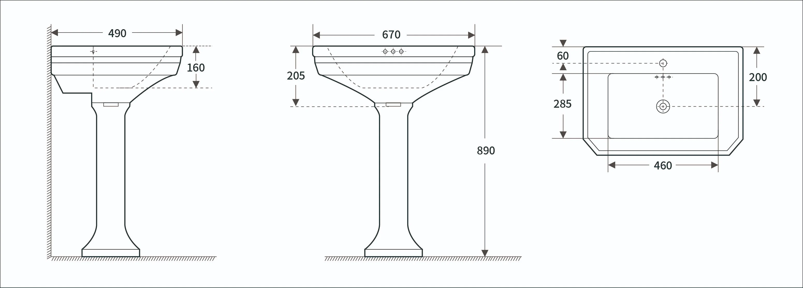 Rectangle blanc vitreux Salle de bains de la Chine vitreux vestiaire toilettes lavabo avec lavabo sur pied et de débordement Pre-Drilled