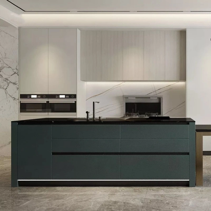 Green Painted Veneer Finish New Style Kitchen Units Set Modern Cabinet Kitchen Wooden Furniture