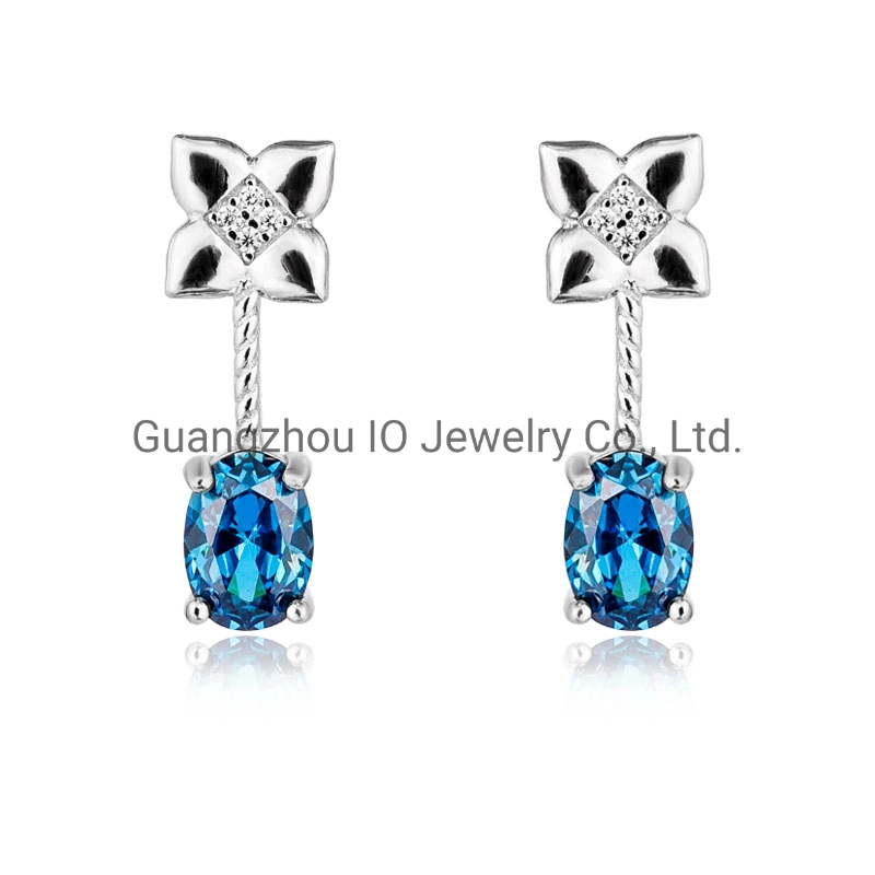 Big Gemstone Stud Earrings Real 925 Sterling Silver Jewelry Custom