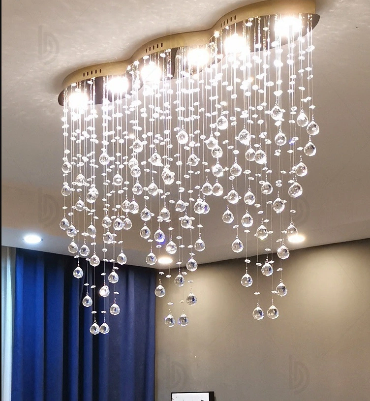 Crystal Chandeliers Room Strip Crystal Hanging Lamp Simple Modern Rectangular Art Restaurant Dining Table Pendant Light Bar