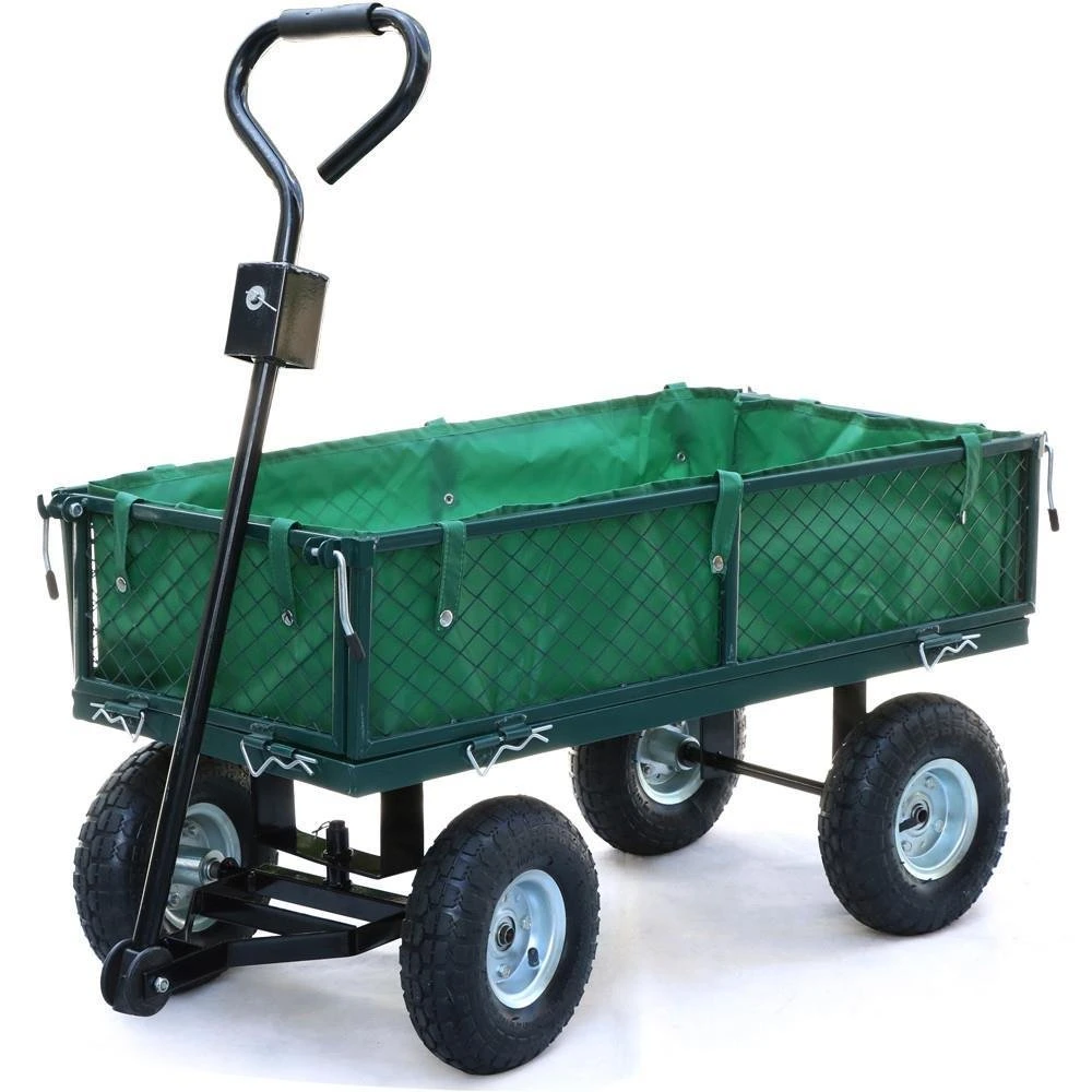 4 Wheeled Garden Utility Steel Metal Hand Truck Cart Trolley with Pneumatic Tire