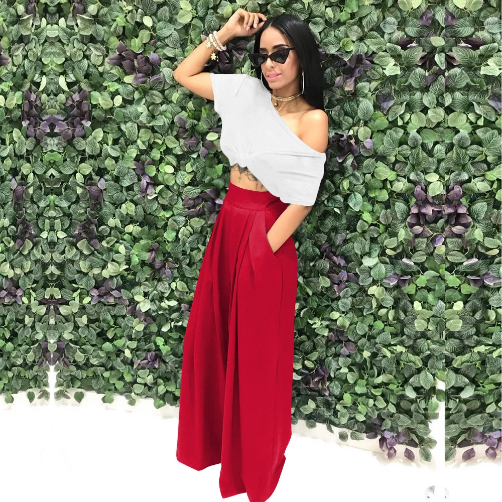 High Waist Fashion Hot Sale Athleisure Casual Office Business Wide Leg Pants for Women