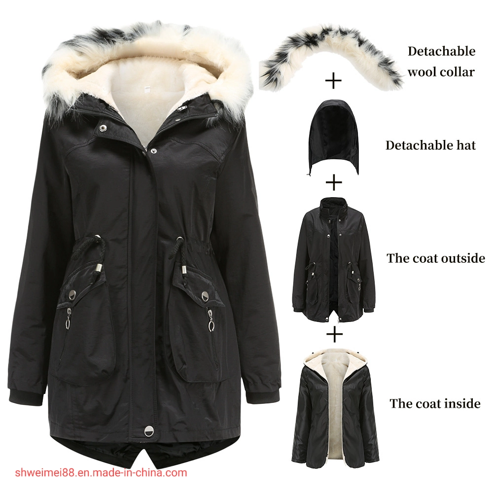 Women's Winter Thicken Military Parka Jacket Warm Fleece Cotton Coat with Fur Hood Warm Lady Coat Fashion Items Garments Wholesale/Supplier Jacket