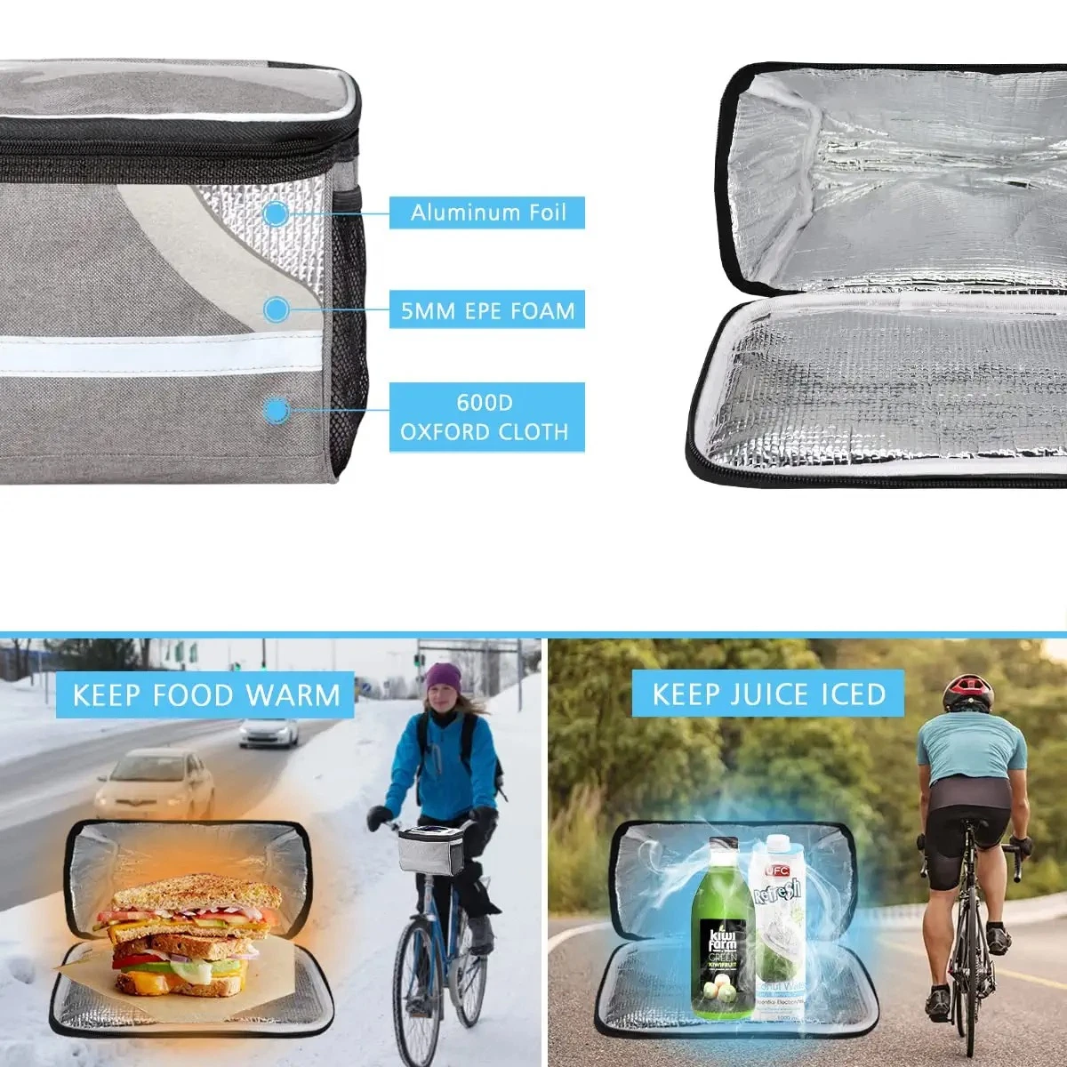 Bolsa de bicicleta aislado personalizables mantiene la temperatura de los alimentos Pack