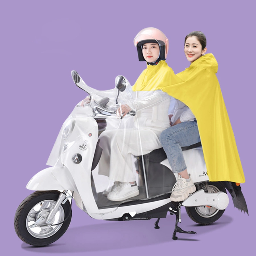 Outdoor Electric Car Motorcycle Adult Double Cycling PU Poncho One Piece Raincoat Cycling Rain Jacket