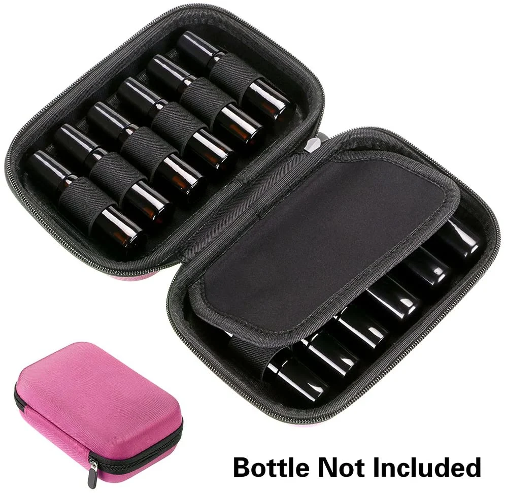 Wholesale Pink Color 12 Bottles EVA Hard Essential Oil Case with Middle Plate to Protect The Bottle