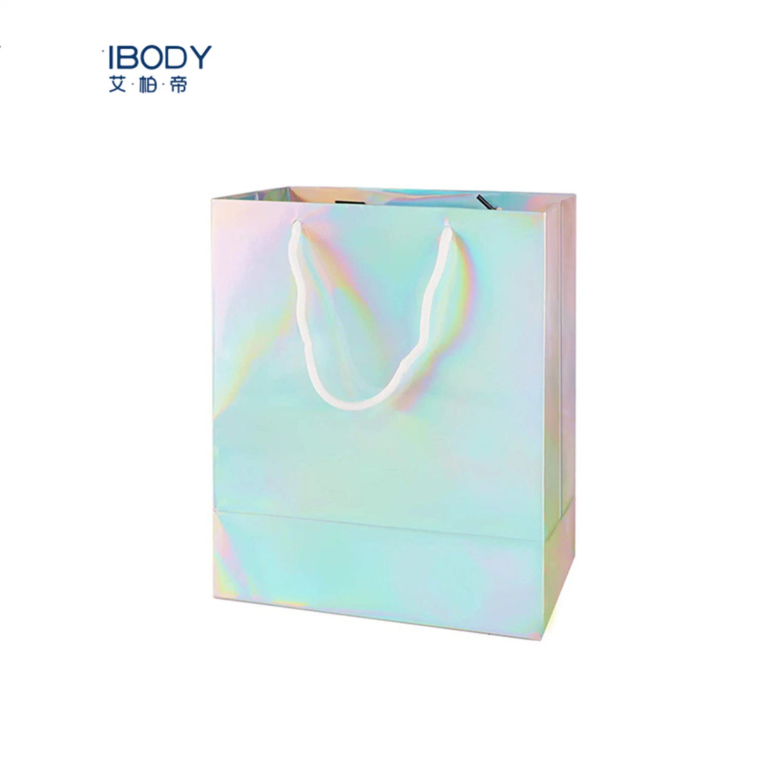 Customized Bag Rainbow Color Hardcover Christmas Gift Paper Holographic Laser Bag for Jewelry Cosmetic Shopping Bag