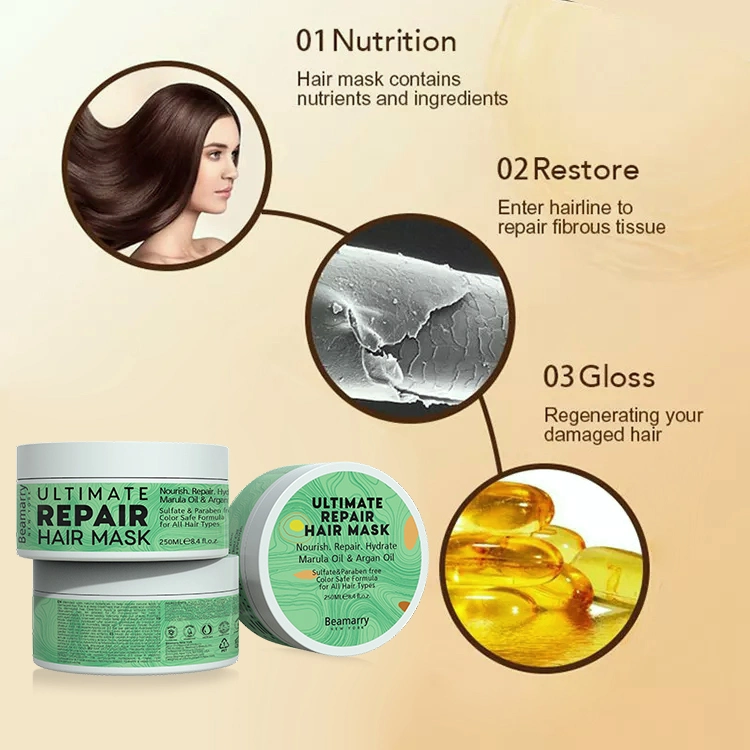 Hotel &amp; Salon Use reparação personalizada creme de cabelo qualidade Salon Óleo de órgãos de macadâmia tratamento com colagénio Keratin Hair Mask