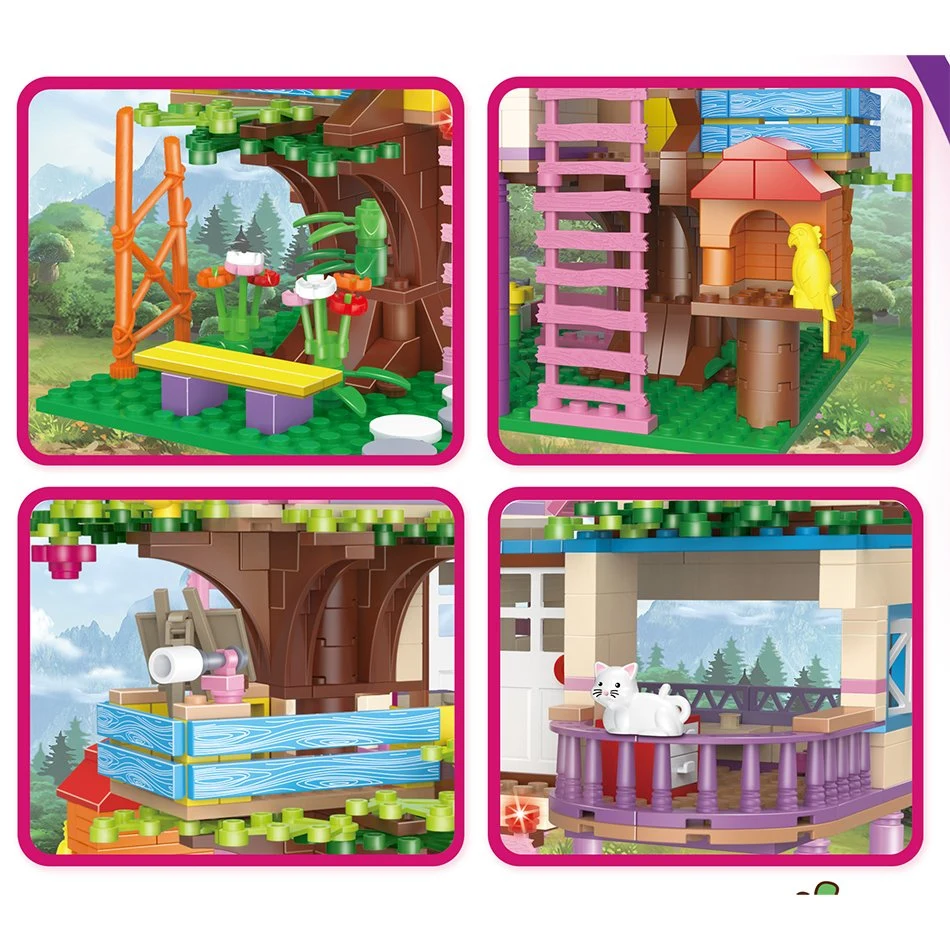 Woma Toys Wholesale/Supplier 2022 Kids Educational Girl Friendship Forest Tree House Model Scene Little Brick Small Building Block Figures Set