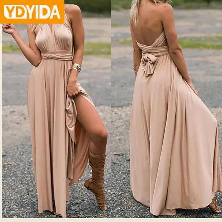 Women&prime; S Dresses Halter-Neck Back Soild Sexy Long Skirt Ladies Apparel