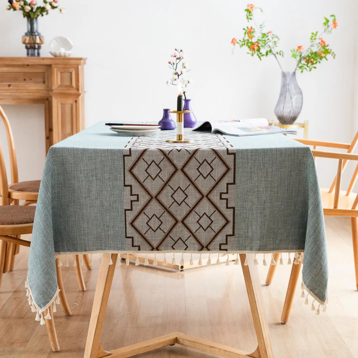 Customized Table Cover Jacquard Linen Stitching Tablecloth