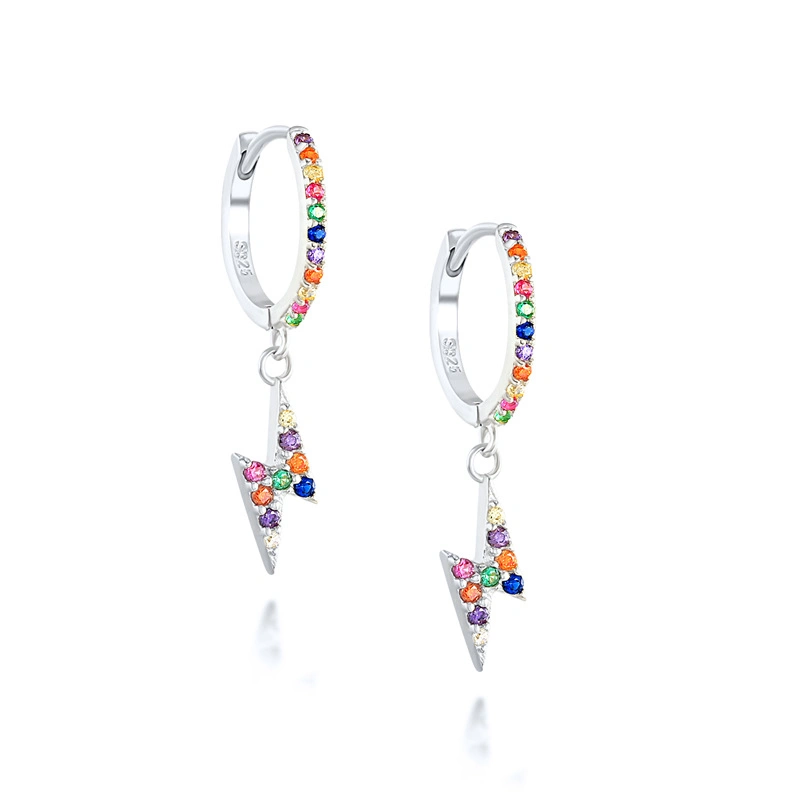 925 Sterling Silver Rainbow forme Flash d'éclairage avec de petits CZ Hoop Earring