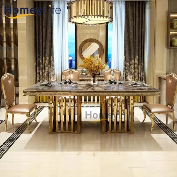 Top 1 Best Selling Rectangular moderna topo mesa de jantar em mármore com pernas cromado Prata