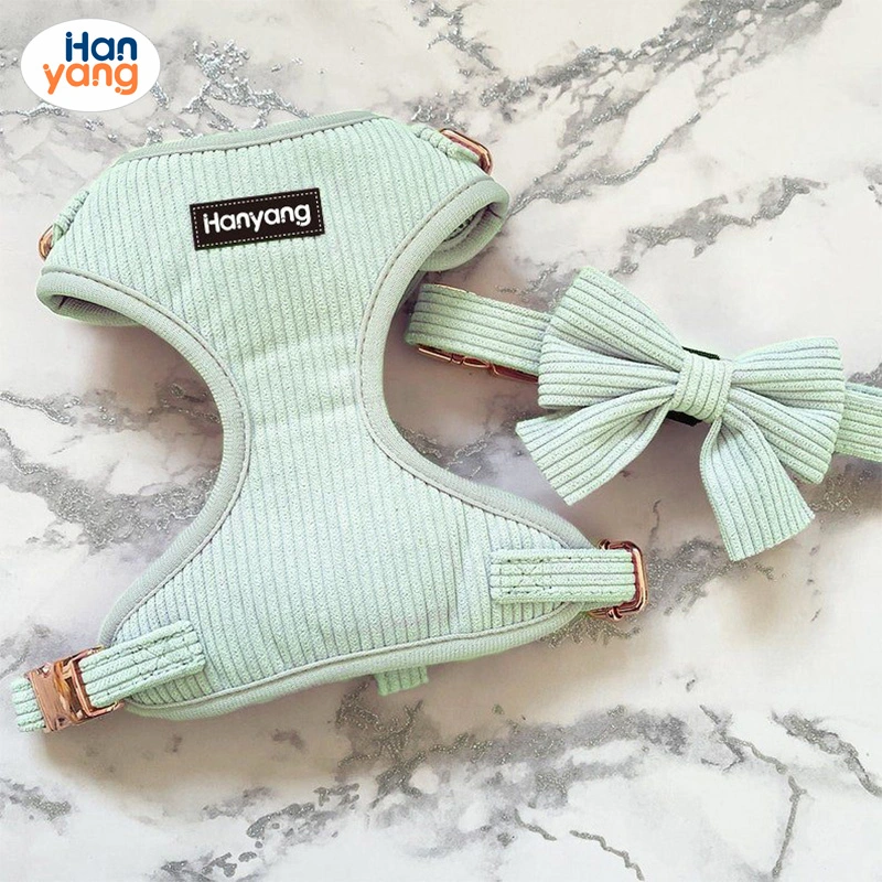 Hanyang New Fashion Pet Products Pastel Corduroy Dog Collar Pet Leash Corduroy Dog Harness Set Corduroy Custom Dog Harness