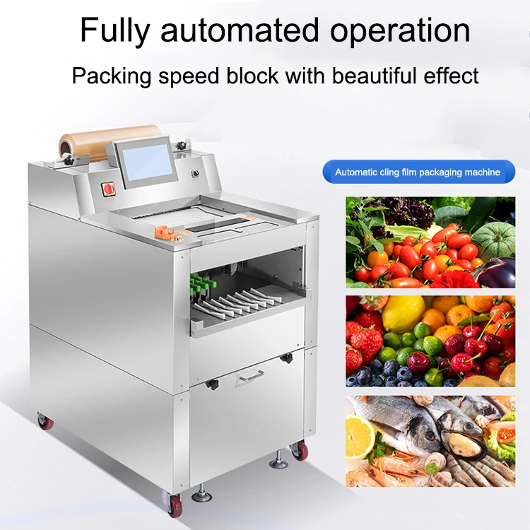 Fresh Frozen Vegetable and Fruit PVC PE Plastic Cling Film Packaging Machine with Print Label Tray Wrap Packing Machine