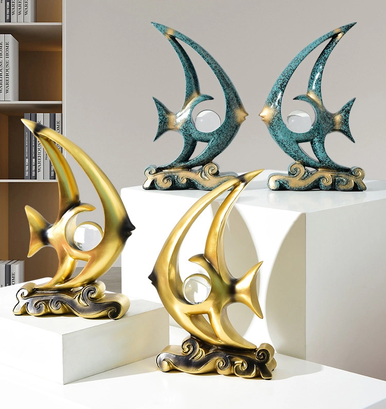 Resin Antique Minimalism Office Decorations Gold Sword Fish with Crystal Ball Statue Home Decoration for Sale