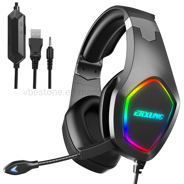 Gamer RGB con cable a través de banda Anc, oído el ruido de las niñas cancelar el cable USB Aux Juego para PC Juegos PS auriculares auriculares con micrófono