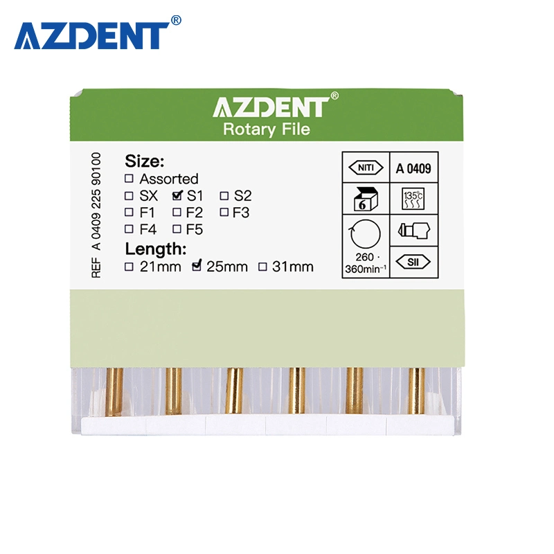 Motor de archivos dentales Azdent utilizar Niti Super Archivo giratorios de 25mm S1 6 PCS/Box