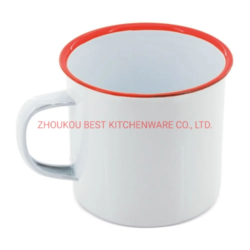 350ml Carbon Steel Enamel Coffee Mug with Different Colorful Rims