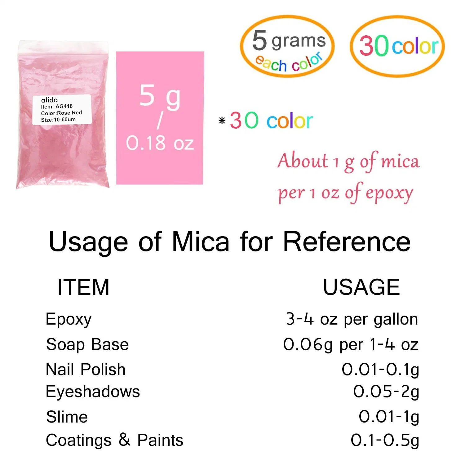 Mica Powder Pigment Alida Mica Powder Cosmetic Mica Powder for Epoxy Resin Soap Making