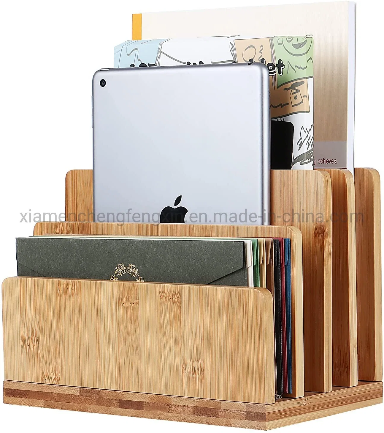 100% Bamboo Desk File Mail Organizer, Stahala 4 Slots Wood Desktop File Folder Sorter Holder for Document/Letter/Envelope/Mail/Paper/Folder/Bill /Filing