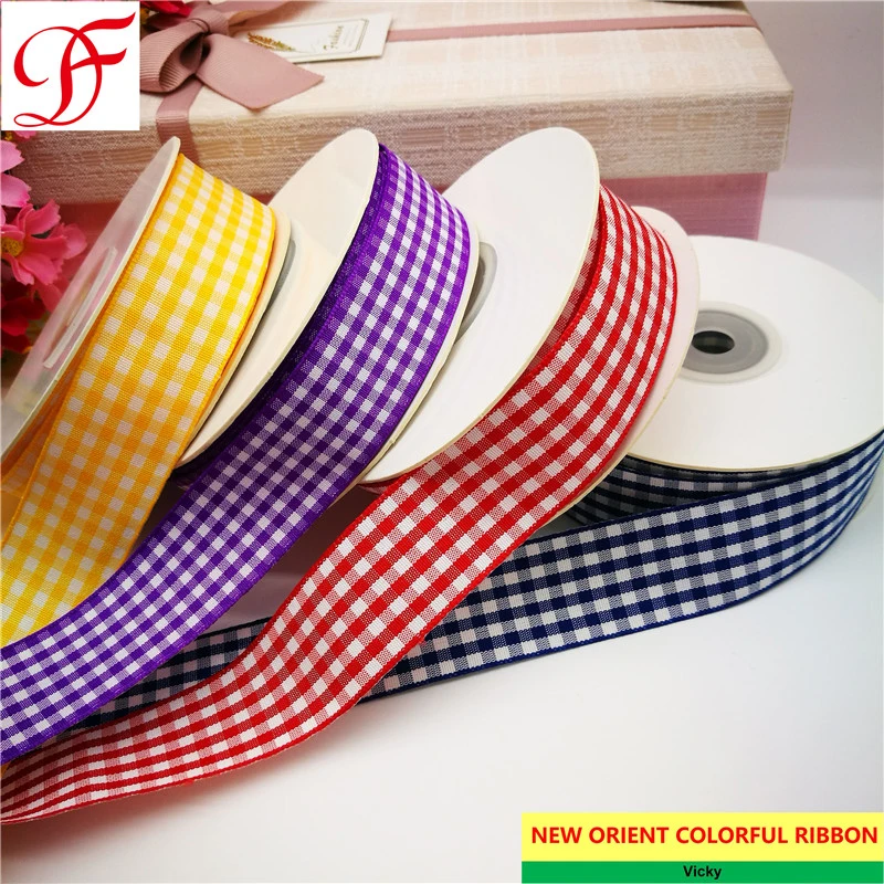 Wholesale/Supplier Polyester Gingham Ribbon Double/Single Face Satin Sheer Organza Taffeta Hemp Metallic Ribbon for Decoration/Bows/Xmas