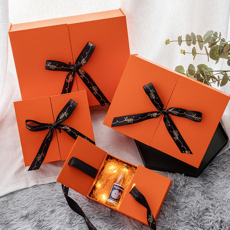 High-End Orange Gift Box Open Gift Box Empty Box Valentine's Day Birthday Gift Box