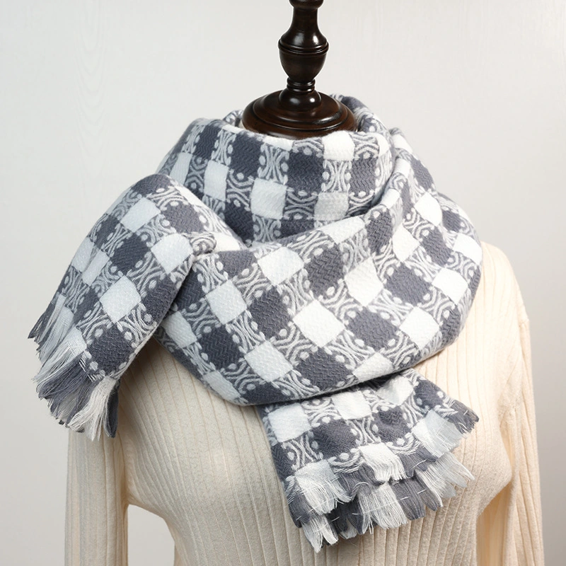 Checkerboard Sweet MID-Length Warm Shawl New Autumn and Winter Imitation Cashmere Lady Scarf