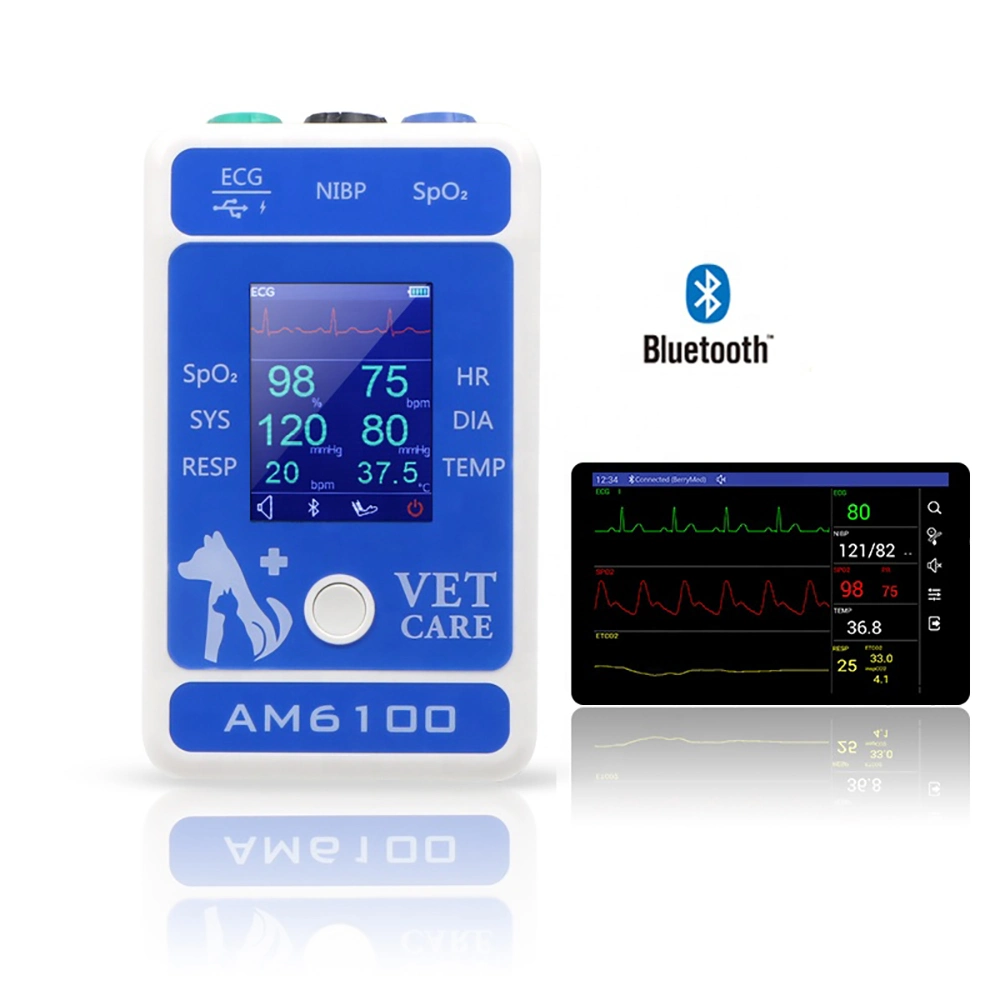 شاشة عرض LCD مراقبة مخطط القلب الكهربائي لجهاز المراقبة البيطري المحمول لضغط الدم