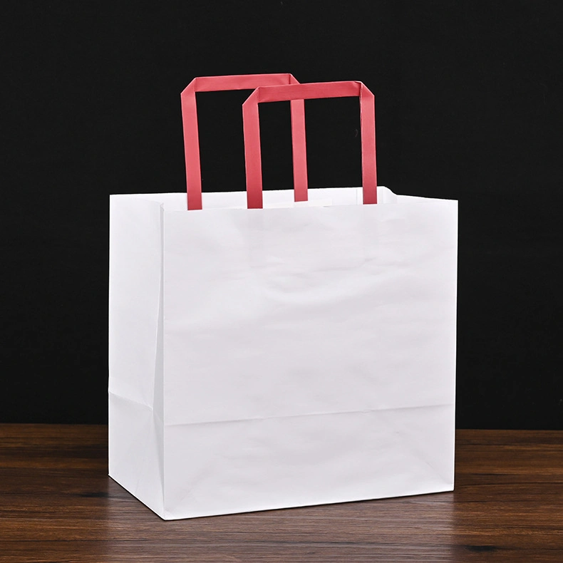 Custom Logo Restaurant Carry out Paper Bags Takeaway Reusable Kraft Paper Bags for Food Pizza with Handle Wide Square Base