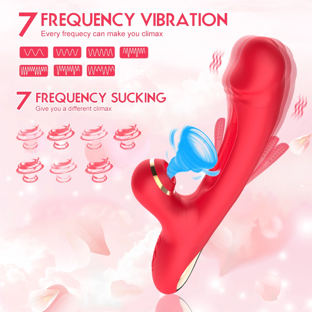 2023 New Arrival 3 in 1 Rose Shaped Long Colorful Purple Red Clitoral Vagina Suction Sucking Vibrating Sex Toy Dildo Rose Vibrator