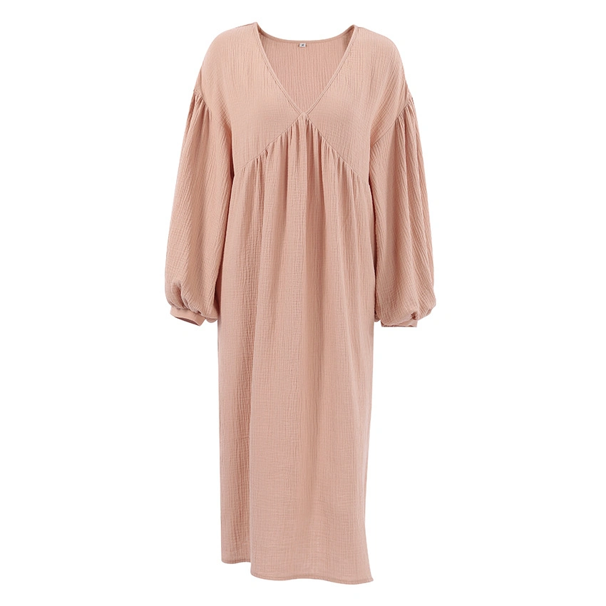 Long Sleeve Muslin Cotton Morning Gown Women Dress Sleepwear