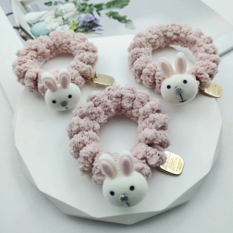 Cartoon Flocking Telephone Wire Hair Rope Rabbit Head Rope Lamb Wool Hair Band Fruit Flower Hair Scrunchie Hair Accessories