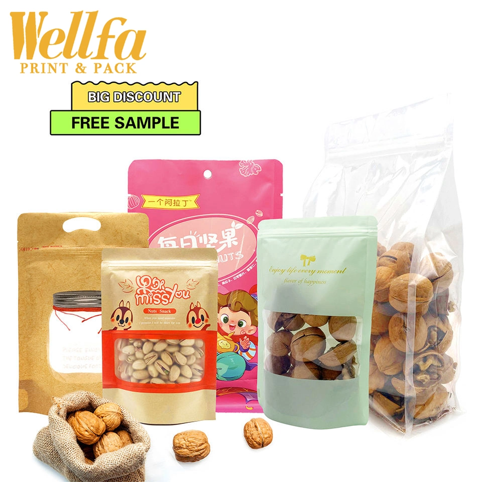 Custom Logo Bag Mylar Bags Packing Plastic Stand up Pouch Ziplock Edible Resealable Zipper Dried Fruit Roasted Mix Peanut Pine Nuts Biscuit Cookie Packaging